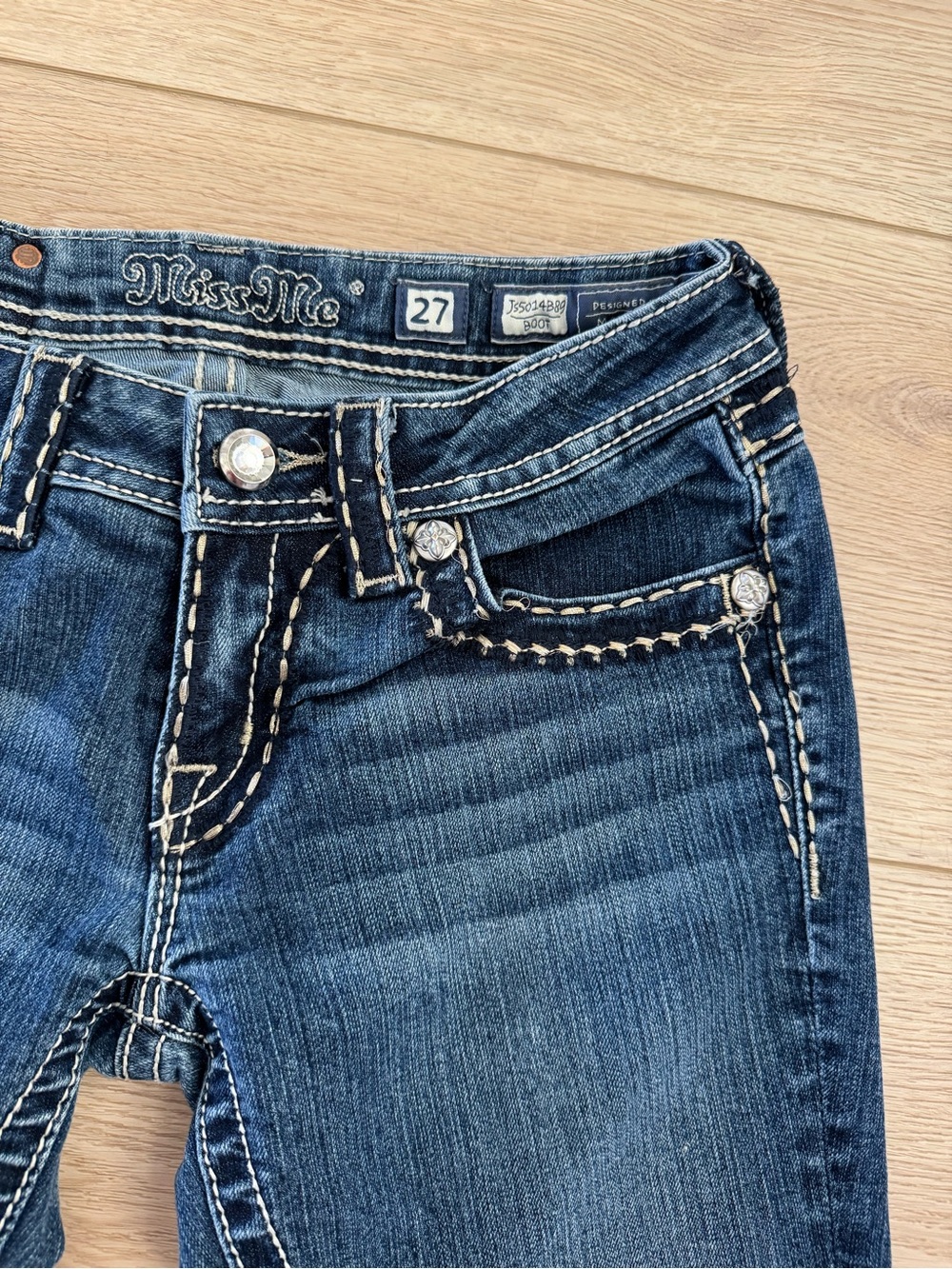 Miss Me Dark Blue Women's Boot Cut Jeans with Contrast Stitching